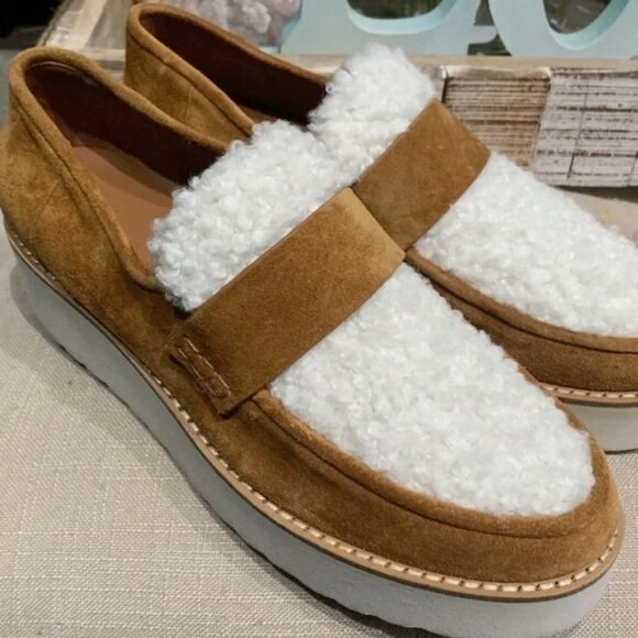 Vince Zola Platform Faux Shearling Suede Loafers SZ 7 - Picture 1 of 12